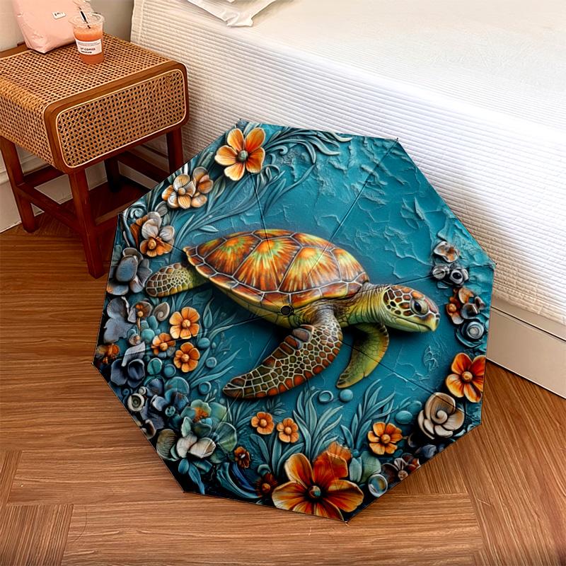 0106 Embossed Floral Marine Animals Pattern, Automatic Folding Umbrella, Portable and Foldable Design, 8 Ribs, a Christmas or Birthday Gift.