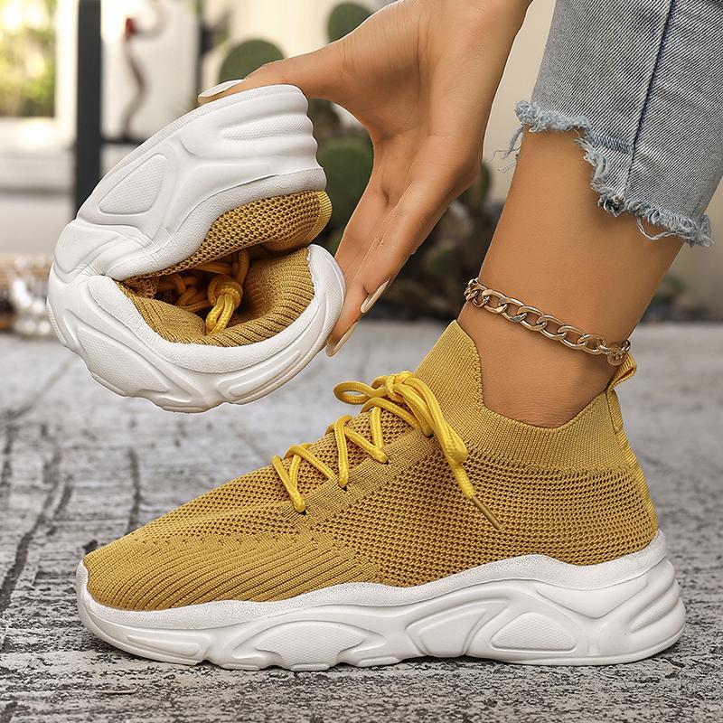 Fashion Breathable Mesh Yellow Sneakers Women 2025 Plus Size Soft Thick Sole Casual Shoes Woman Slip On Non Slip Sports Shoes Female