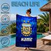 Custom Name Beach Towel Argen-tina Football Crest Microfiber Beach Towel, Lightweight for Summer Travel, Swimming Pool Fan Birthday Gift