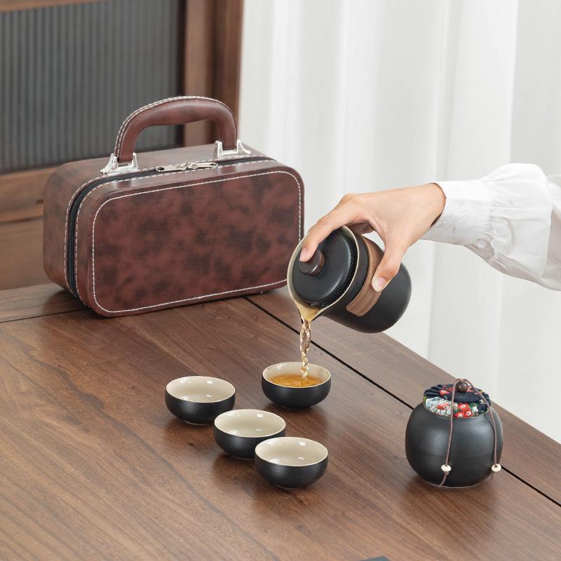 

New coarse pottery Lingxue portable outdoor tea set simple car express cup