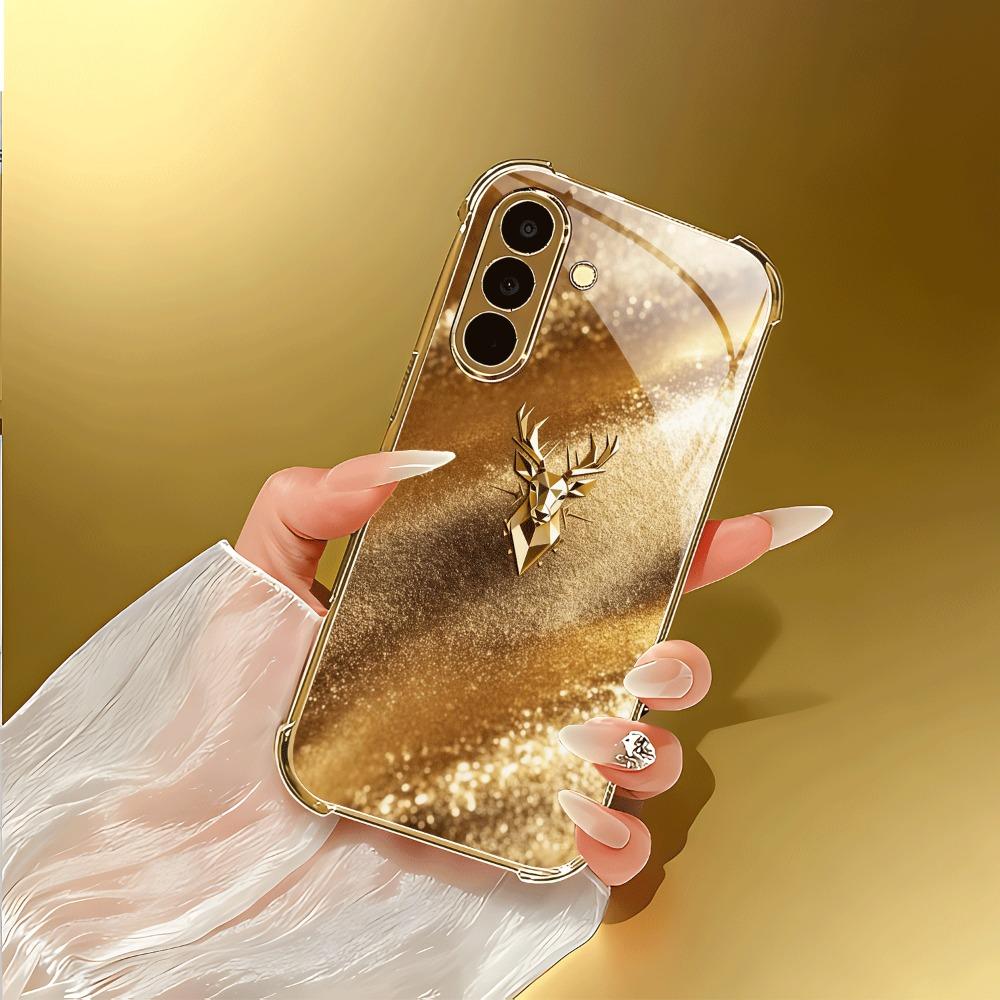 Geometrisches Hirschkopfmuster Glas Handyhülle geeignet für Samsung Galaxy S26 S25 S24 S22 S21 S20 FE/Ultra/Plus Anti-Drop-Hülle