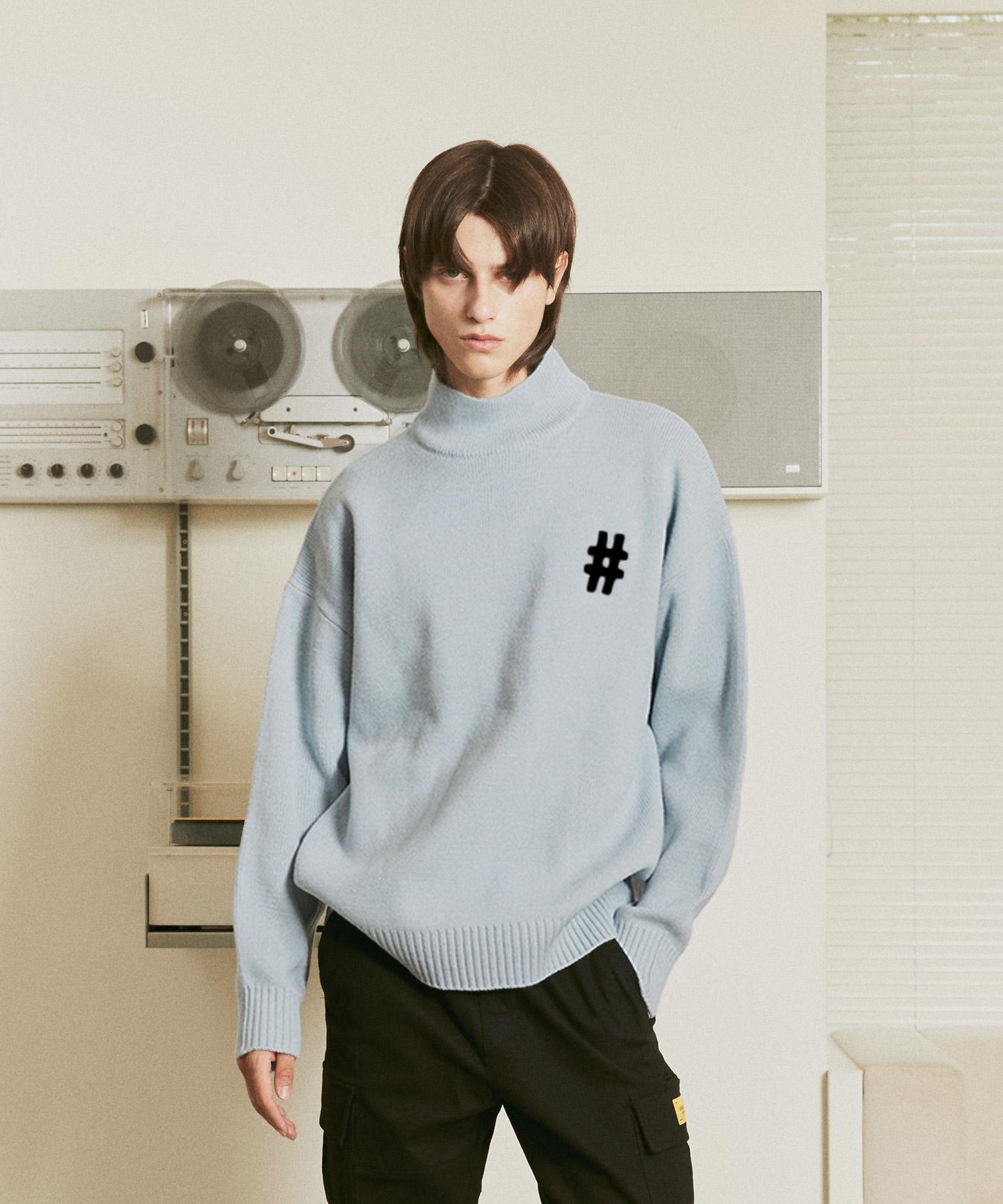 Vintril Hashtag Mock Neck Oversized Knit (Sky Blue) L