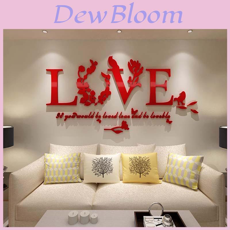 Hochwertige Heimdekoration 3D Spiegel Liebe Wandaufkleber mit Acryl-Blumendesign