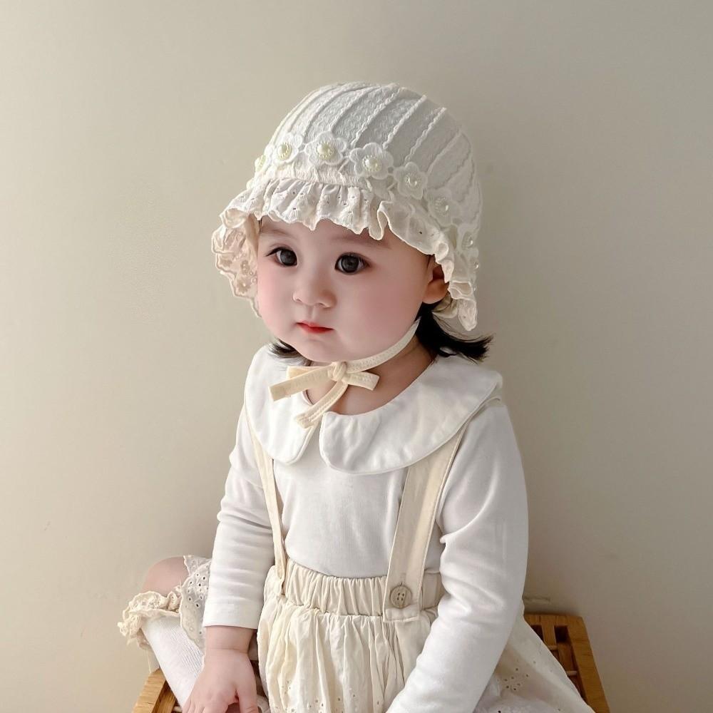 Breathable Cotton Ear Protection Fetal Cap Ruffle Flower Ruffle Hat Bonnet 2-24Month Infant