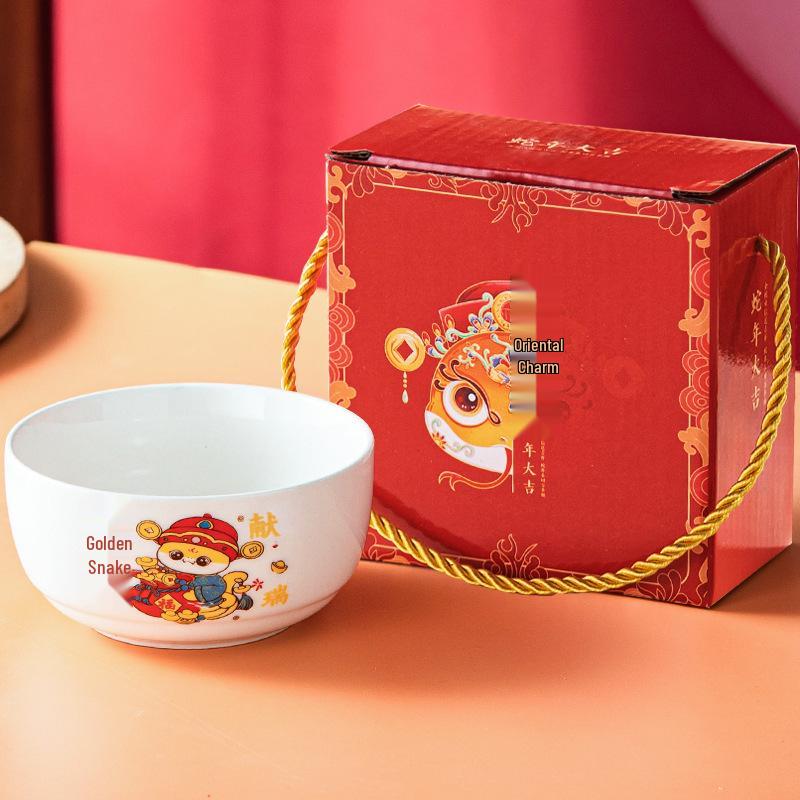 Retro Vintage Ceramic Dinnerware Set: Bowls, Plates, Dishes, Chopsticks in Gift Box - Sophisticated Small Souvenir.