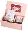 Ceramic Indigo Flower Smile Rice Bowl Tea Cup Handkerchief Gift Set 3985 Pink