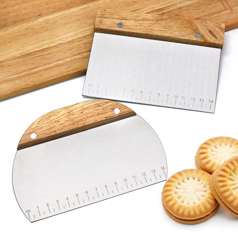Stainless Steel Dough Scraper Kitchen Dough Bench Scraper Bread Cutter Chopper with Non-Slip Wooden Handle and Measuring Scales