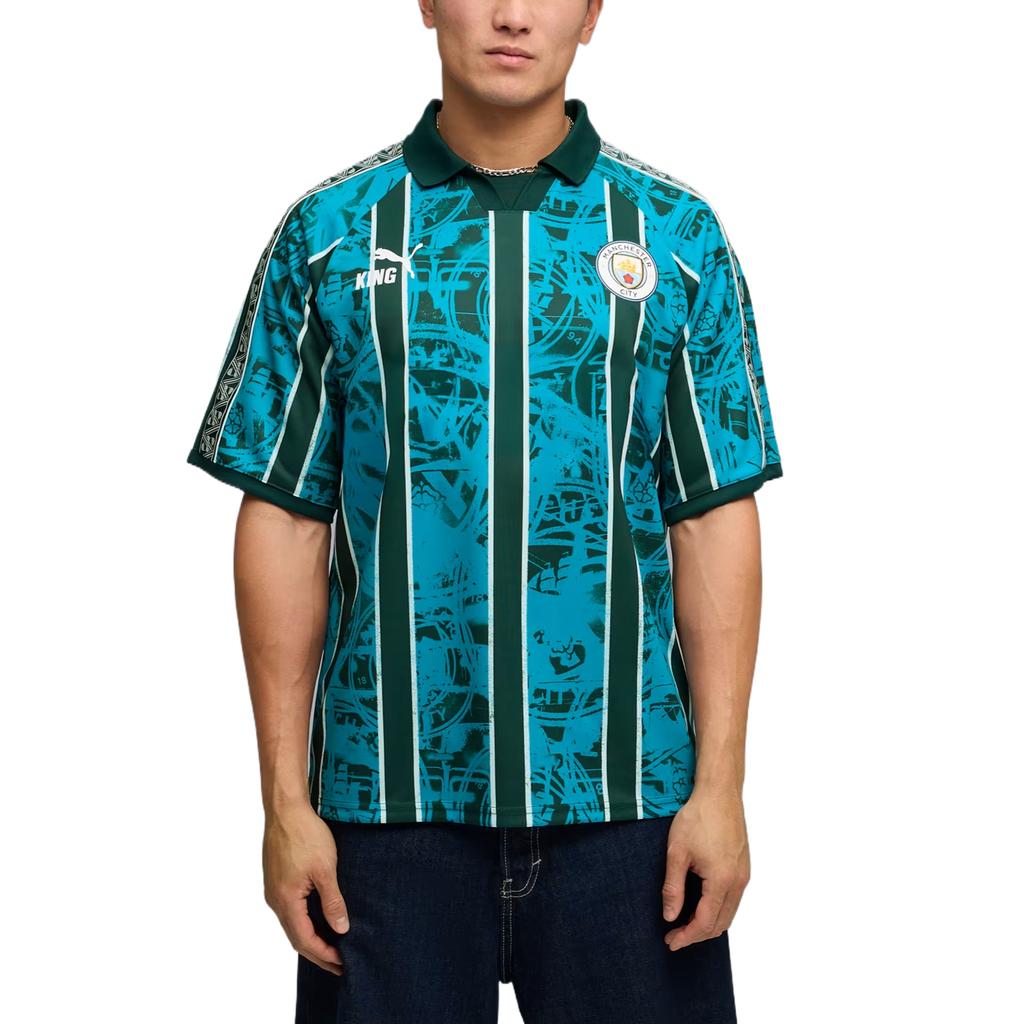 Puma Manchester City King Retro All Over Print Striped Loose Fit T-Shirt Men Tops 785878-16