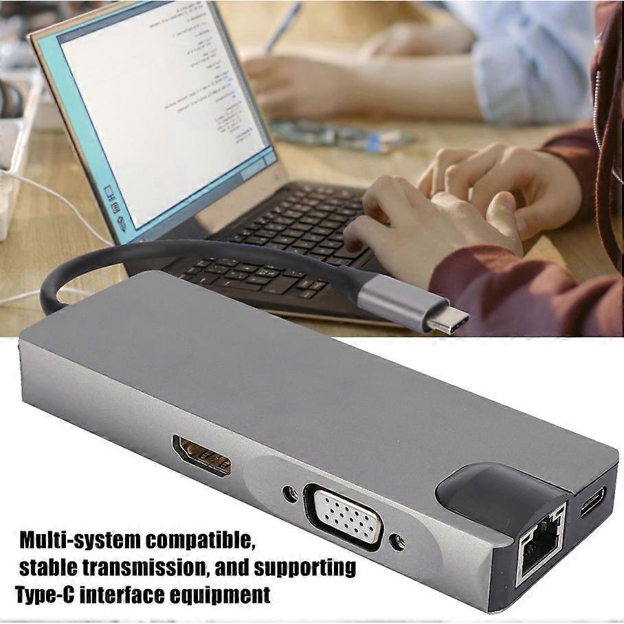 Ethernet Type-C Hub To USB 3.0 X 2 HDMI Memory Card Reader Office Accessories for Notebook Black