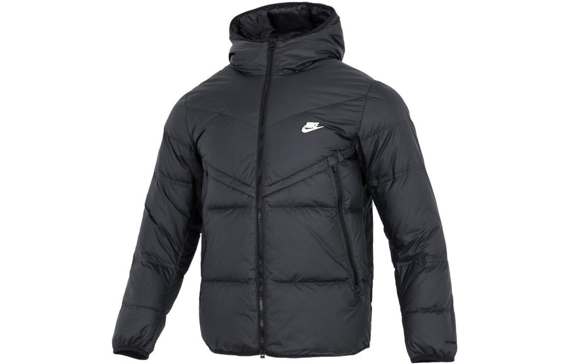 Nike Men s Logo Print Zip-Up Pocket Hooded Down Jacket Black DV1132-010 XL