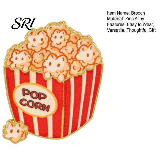 Anti-rust Brooch Cartoon Cat Popcorn Lapel Pin Cute Food Series for Bags Jackets Fashion & Backpacks Zinc Alloy Rust-Proof Unique Gift Kids