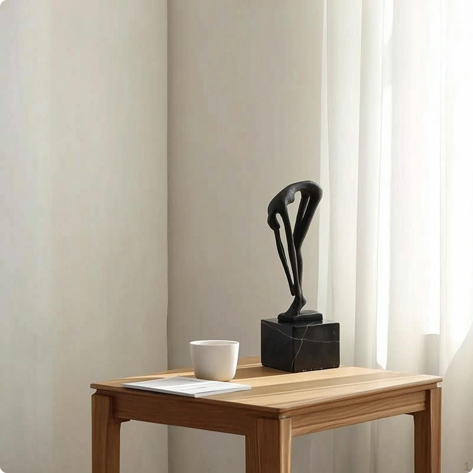 Human Figure Sculpture BronzeToned Abstract Statue Minimalist with Pedestal Base for