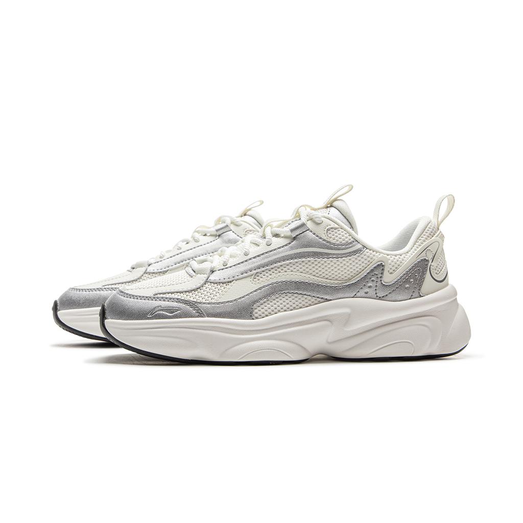 Li Ning Milk Coconut Cushioning Slip Resistant Abrasion Resistant Support Low top Casual Shoes Women's White Silver AGCV130-5