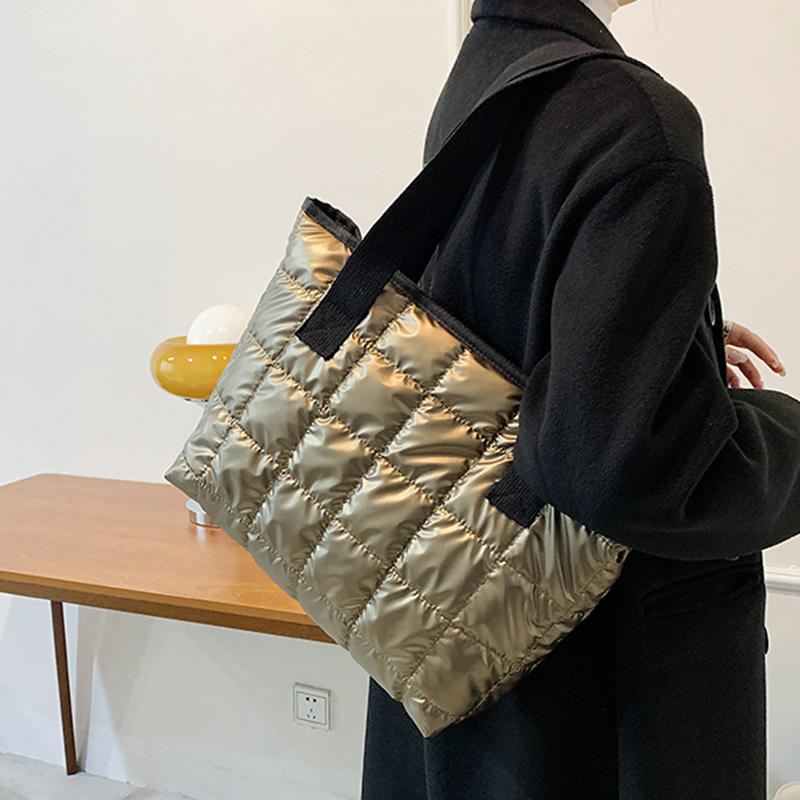 Yogodlns Kış Yeni Tote Çanta Kadınlar Için Uzay Pamuk Çanta Büyük Kapasiteli omuzdan askili çanta Moda Bez Çanta Seyahat Büyük Aşağı Çanta