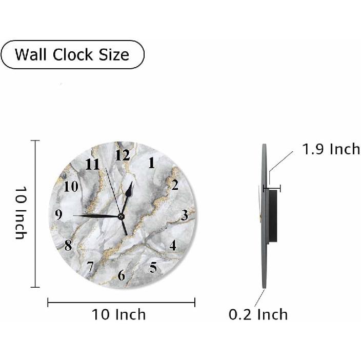 White Marble Gold Vein Modern Round Wall Clock Quartz 10 Inch Creative Silent Non Ticking Decorative,Minimalist Style for Classroom School Kitchen