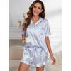 Damska Nowa Satynowa Piżama z Lodowego Jedwabiu w Paski Wiosna i Lato Chłodny Zestaw Szortów Seksowny Zestaw Luźnej Piżamy z Falbankami