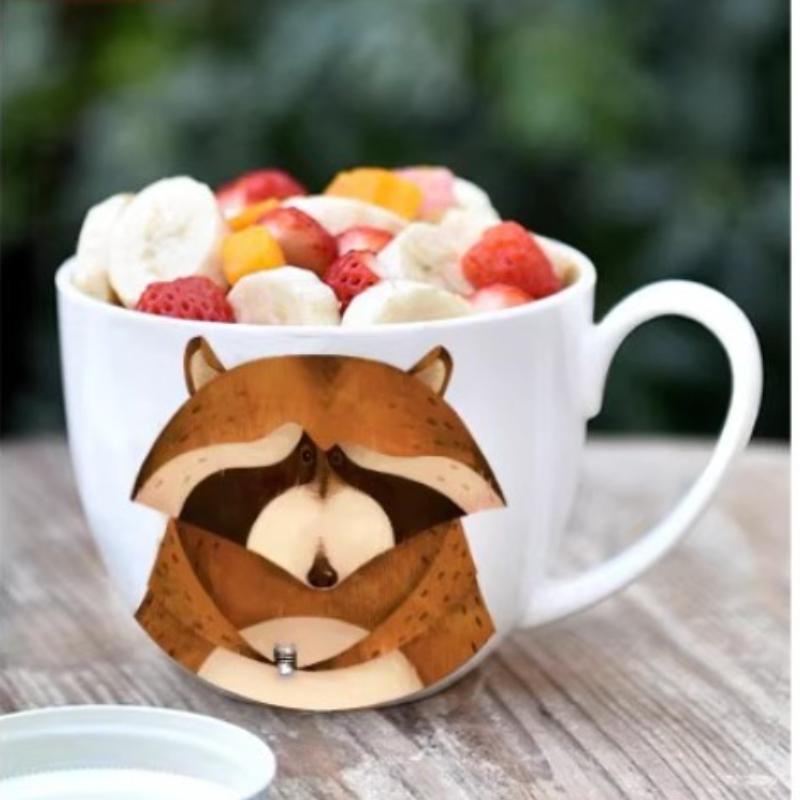 600ml Velkokapacitní keramický hrnek slon s víčkem a lžičkou – Roztomilý zvířecí design Snídaňová miska, Miska na ovesnou kaši, Šálek na kávu