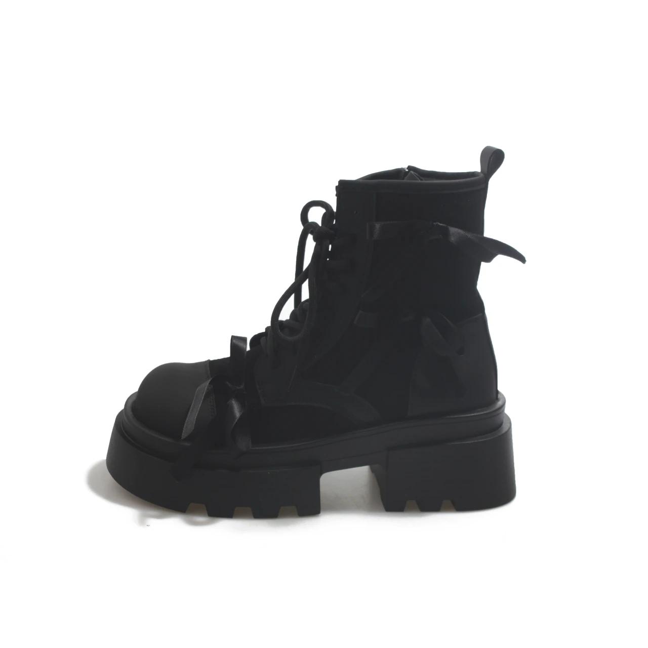 

Platform Fashion Boots Women s New Autumn Casual Versatile Bow Side Zipper Color Block Short Thigh Big Toe Boots 39