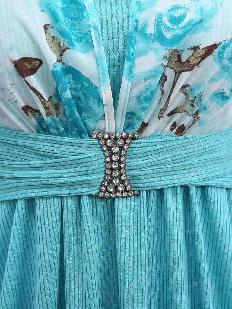 Rosegal Plus Size Rose Flower Print Mesh Ruffles Crystal Buckle Ribbed Textured Flare Sleeve 2 In 1 Top