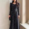2026 Spring/Summer European and American Slimming V-neck Polka Dot Dress with Long Sleeves