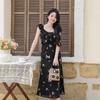 Black French Retro Bow Print Dress Women's Summer New Design Round Neck Sleeveless Temperament Long Dress