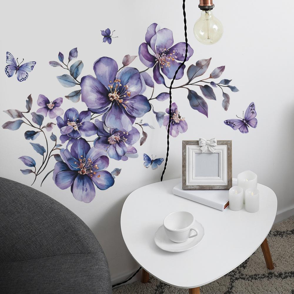 Akvarelové Květiny Motýl Koupelna Koupelna Domov Nástěnné Pozadí Zkrášlení Dekorace Samolepky na Zeď