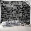 Rustic Stone Tapestry, Weathered Brick Pattern with Natural Gray Tones, Wall Art for Living Room, Minimalist Farmhouse Decor