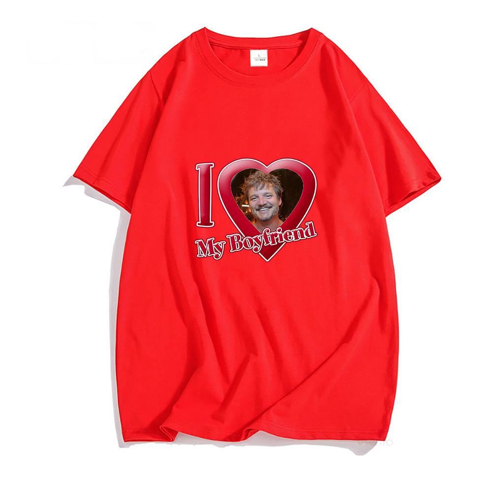 

Футболки с изображением актера Педро Паскаля Принца Повседневные футболки Футболки из 100% хлопка Футболки I Love My Boyfriend Футболки Four Seasons High Street XS красный