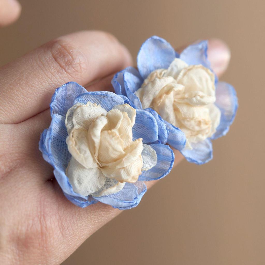 Camellia Bloom Fabric Flower Earring: Mori Style Mosquito Coil Ear Clip for Women