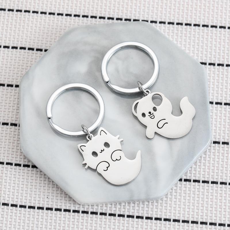 Ghost Cat Dog Stainless Steel Keychain Halloween Cartoon Design Fashion Keyring Practical Cute Backpack Pendant