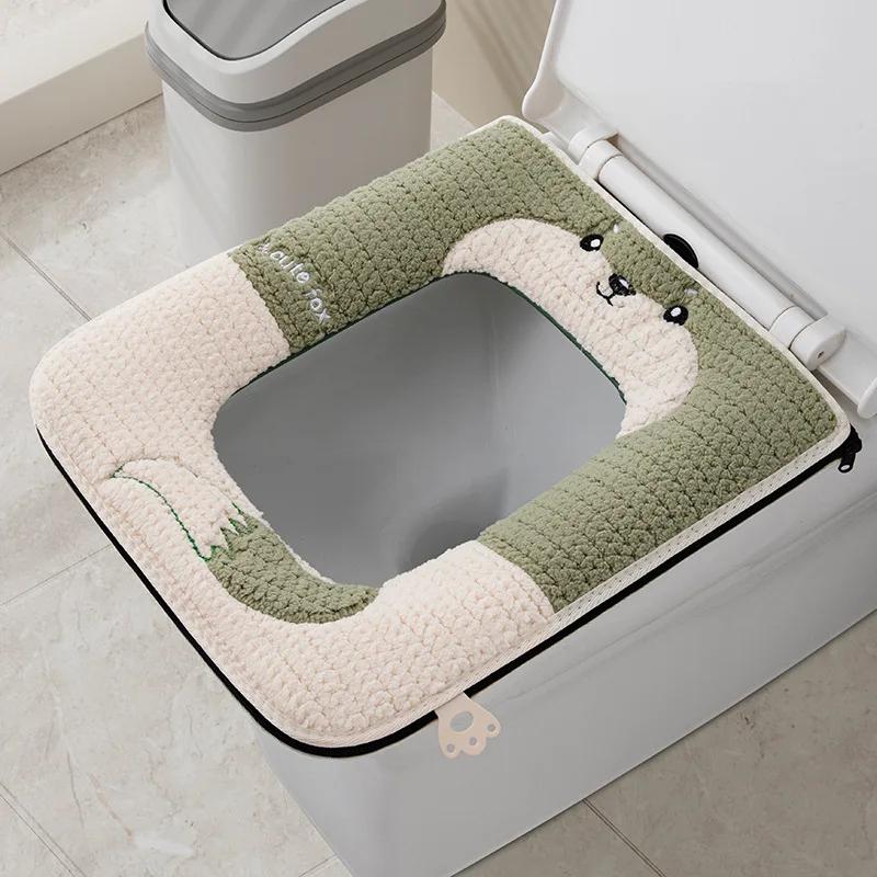 Universal Toilet Seat Cover Cute Fox Closestool Mat With Zippe Soft Warm Toilet Seat Cushion Bathroom Toilet Lid Accessories