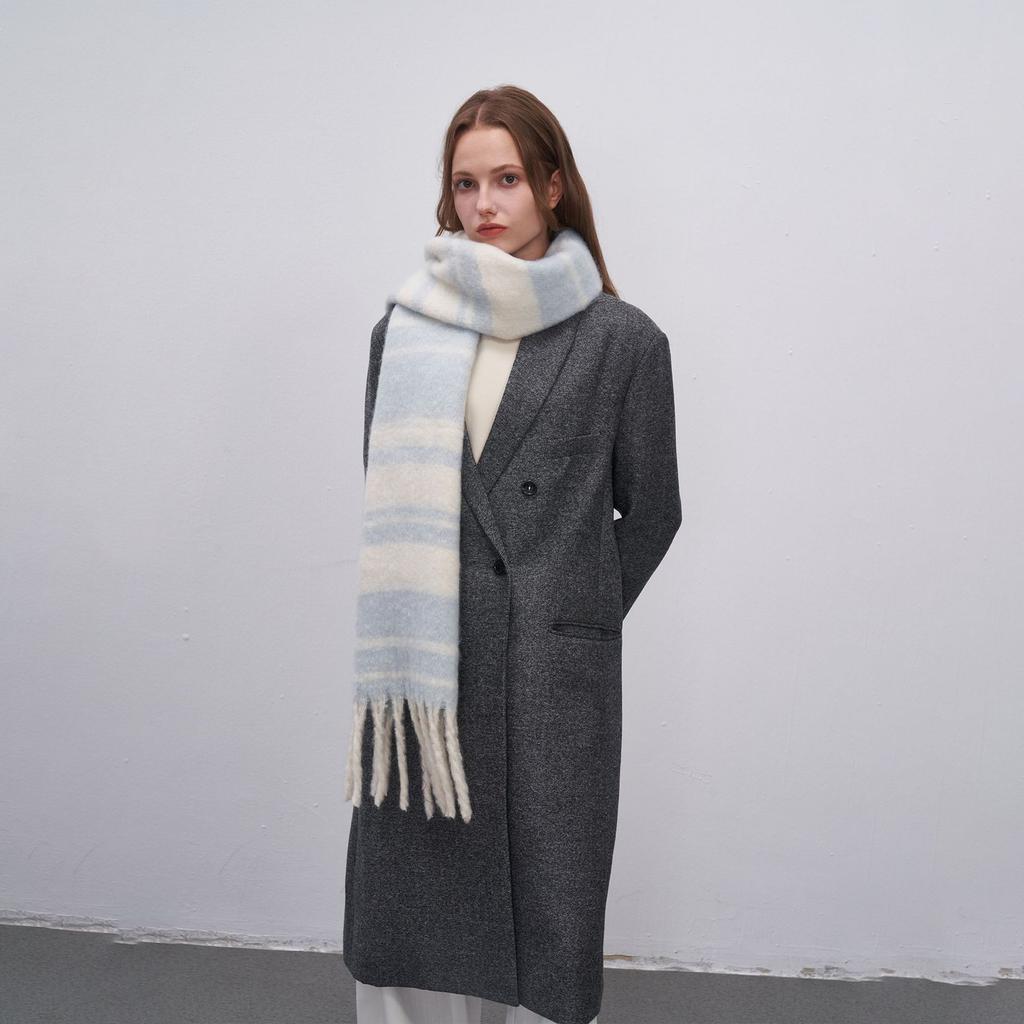 Maillard style new versatile warm thickened fringed plaid imitation cashmere scarf women's autumn and winter