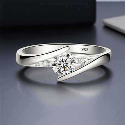 Cute Female White Zircon Round Stone Ring Silver Color Engagement Charm Wedding For Women