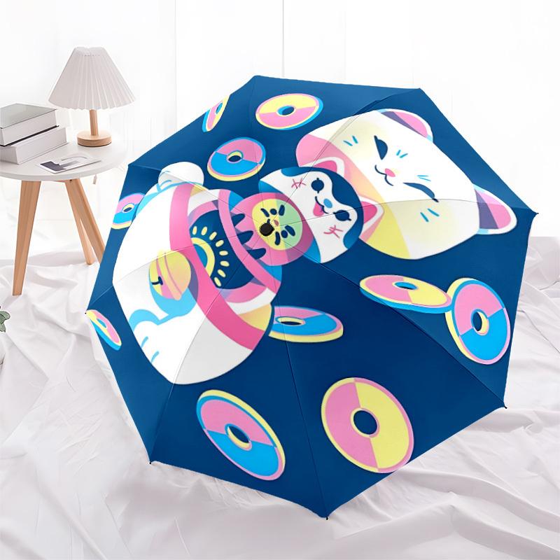 1pc Cat Donut Automatic Umbrella - 8-Rib Portable Folding Black Iron Frame for Outdoor, Beach, Travel, Beach Umbrella,036