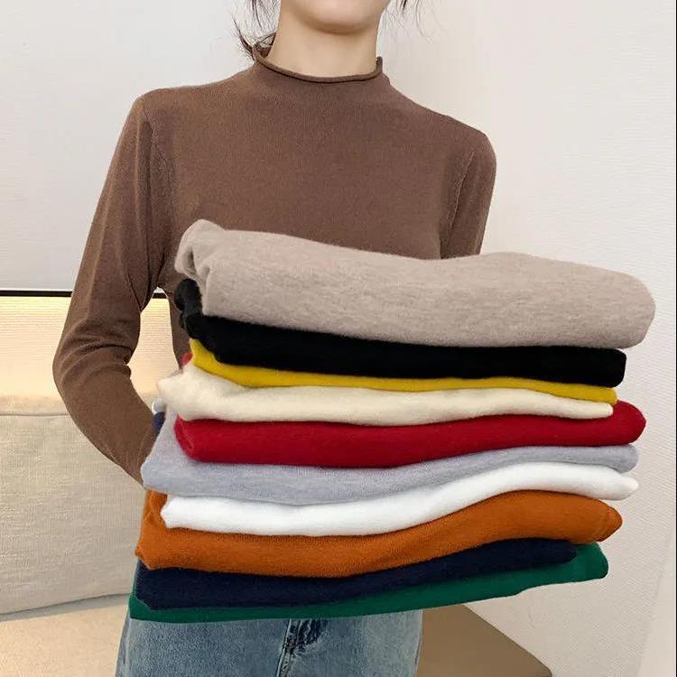 Autumn and Winter Women's Half-high Neck Sweater Bottoming Shirt Long-sleeved Knit Sweater Pullover Inner Slim Top