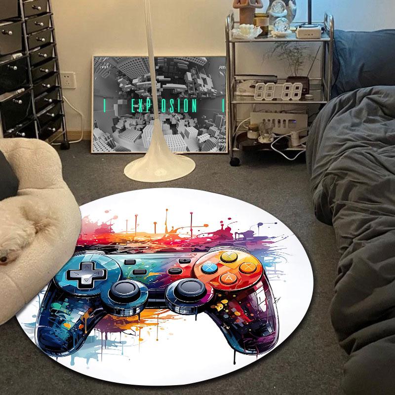 Elegant Round Minimal Multicolor Area Rug, Non-Slip Floor Mat for Living Room