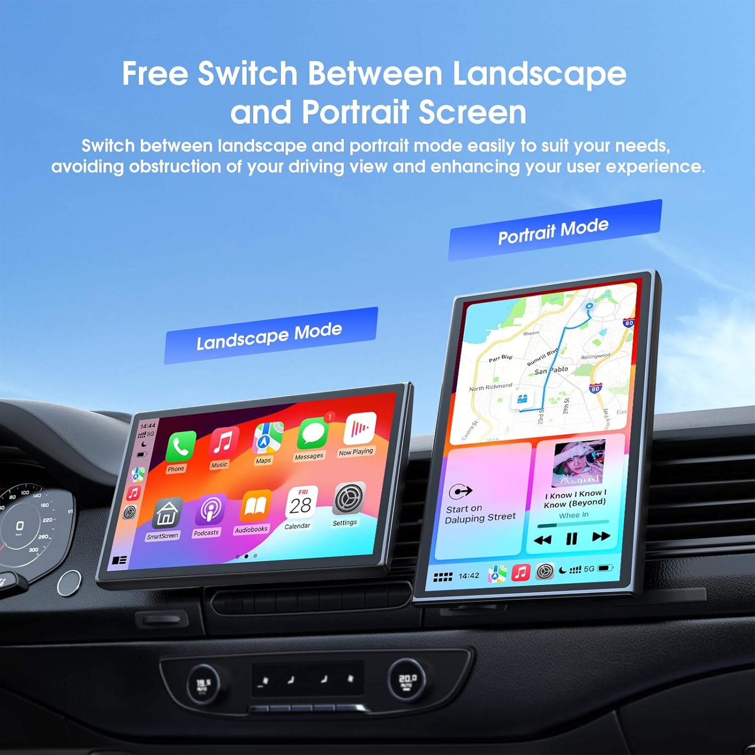 Avylet 7  Wireless Apple Carplay Screen for Car & Android Auto, Portable Car Stereo with Magnetic Mount, Supports Landscape & Portrait,