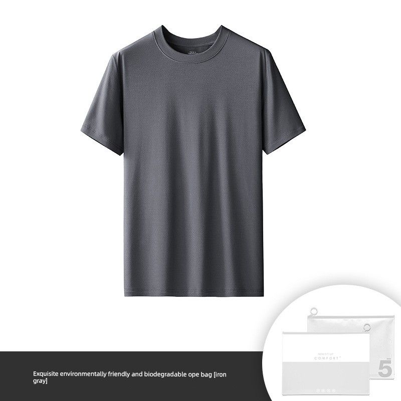 60 Modal Men Short Sleeve T-Shirt 2024 New Arrival Trendy Summer Bottoming Shirt Export Export White T-shirt