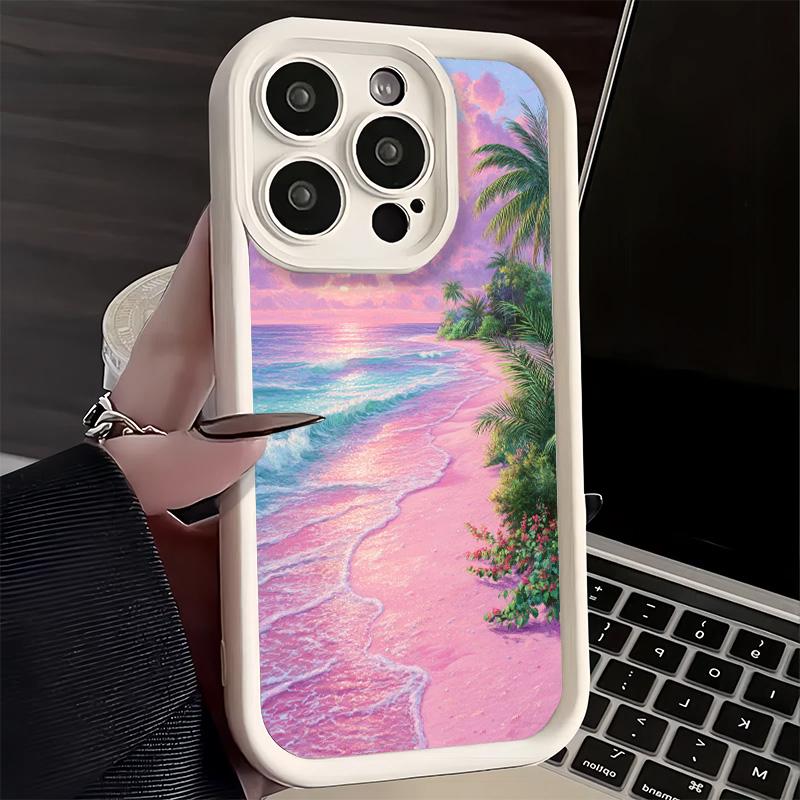 Pink Sunset Beach Dreamy Scenery Phone Case for iPhone 16 17 Air 16E 15 Pro Max 14 Plus 13 12 Mini Capa Soft Shell Silicone Fund