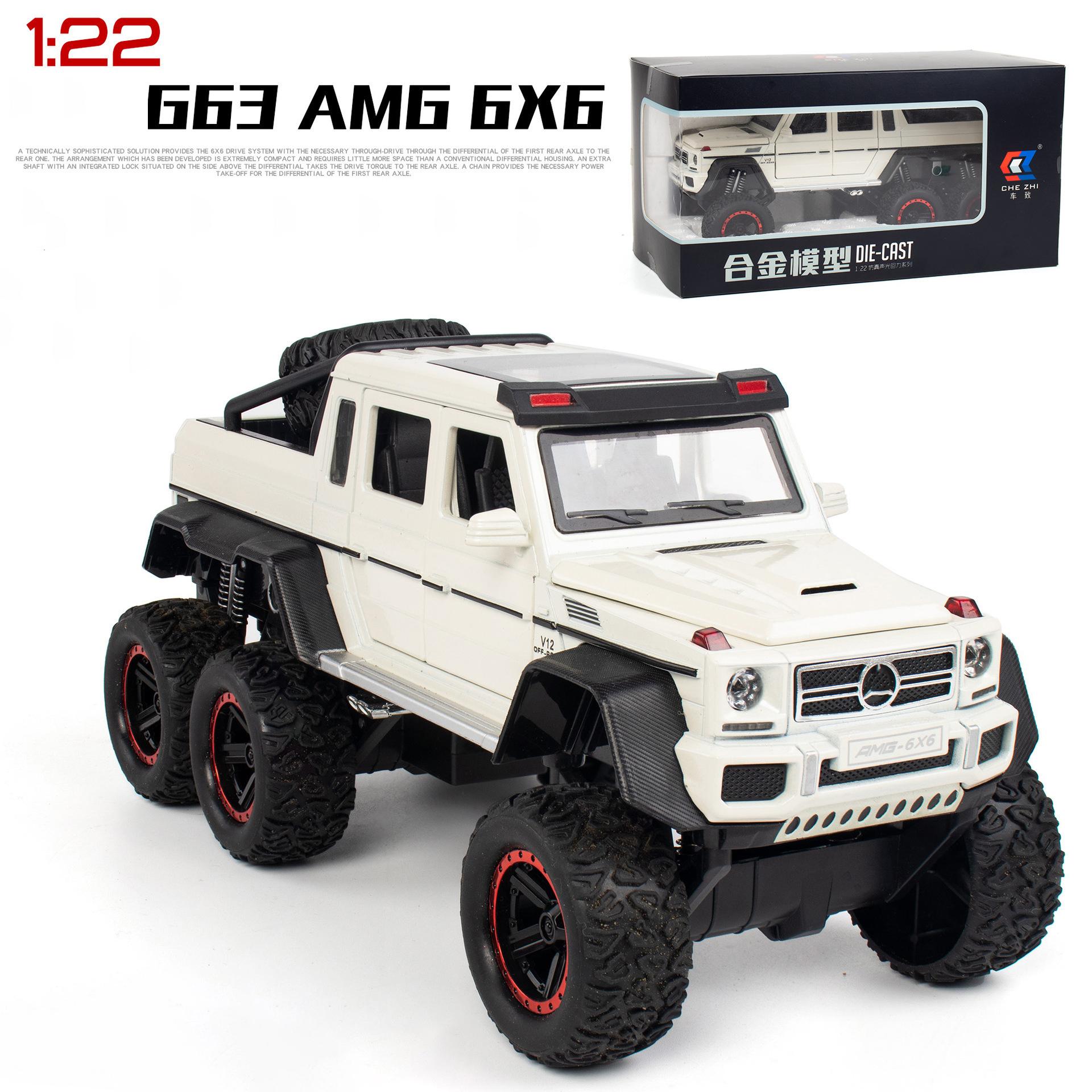 

Масштаб 1/22 G63 AMG 6x6 V12, внедорожный черный пикап, модель автомобиля, игрушечный автомобиль из цинкового сплава со звуком и светом для детей, подарок для мальчиков и девочек 23.5*11*10CM белый
