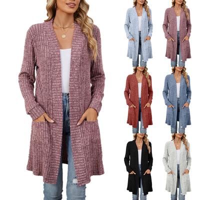 2024 Autumn/Winter Long Color Long Sleeved Loose Pocket Cardigan Coat For Women