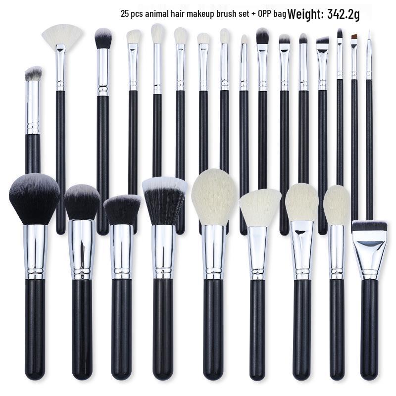 Luxury 25-Piece Professional Makeup Brush Set with Animal Hair for Makeup Artists