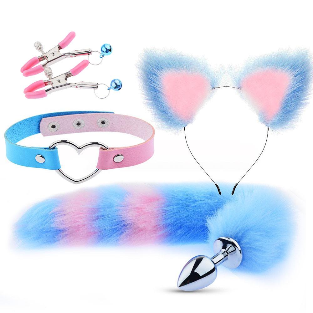 Erotic Ear Hairpin Vestibule Anal Plug Female Utensils Sex Toys Sm Metal Erotic Set Foxtail Four Sets