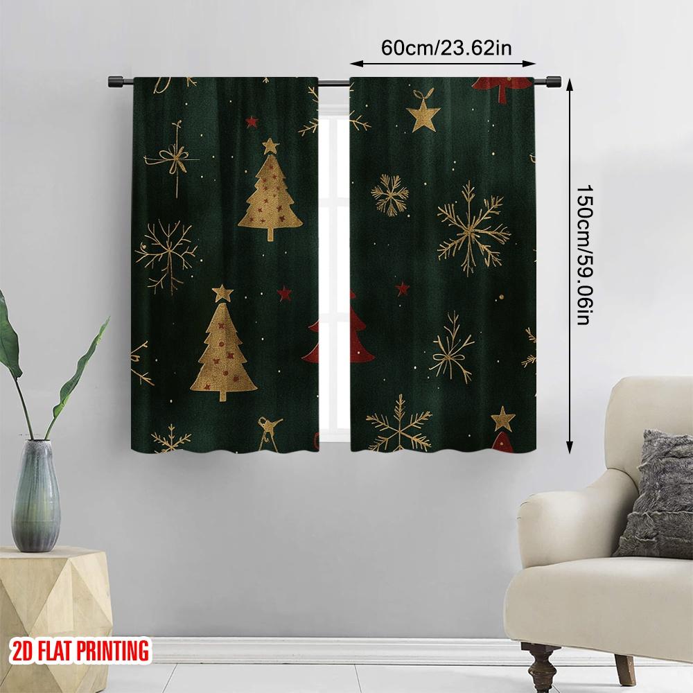 2pcs,2D plane printing Curtains Roller Blinds Christmas Trees Snowflakes_a (3) Polyester Fabric (without rod) Decorations