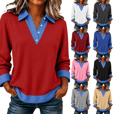 Blusa de Tricô Casual Feminina de Manga Longa com Gola Jeans Pulôver