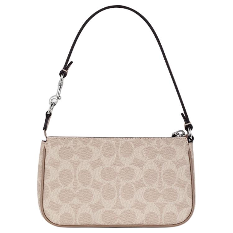 Coach Nolita 19 Micro Logo Zipper Closure Synthetic Leather Mahjong Bag Handheld Shoulder Bag Small Women Bags Beige CW426-SVPWH