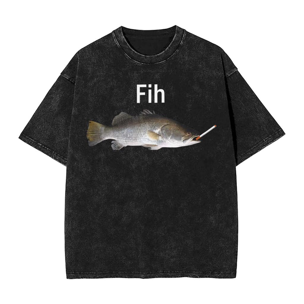 Cahfih Funny Catfish Fih Meme Washed T Shirt Man Y2k Basic Cotton T Shirts Summer Oneck Harajuku Tees Loose Oversized Clothing