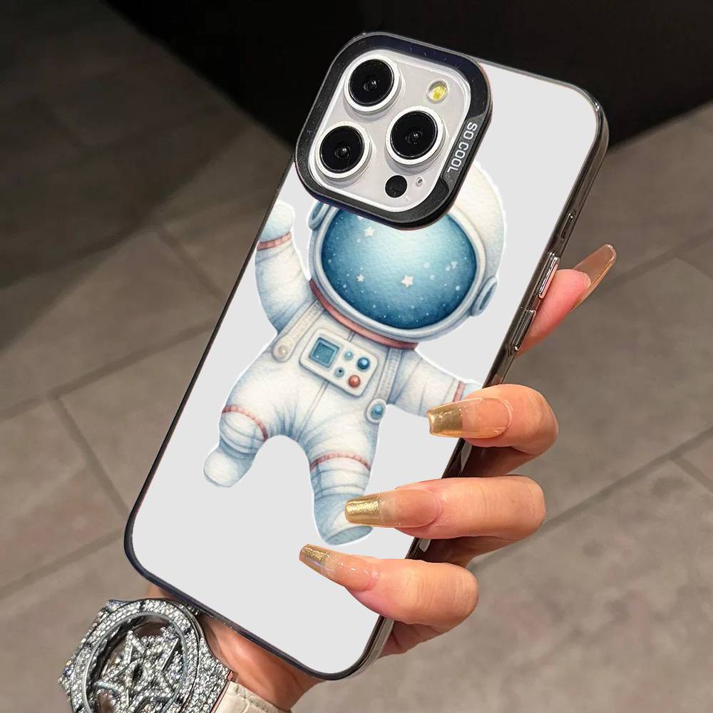 Astronaut S-Silicone Phone Case For iPhone 17,16,15,14,13,12,11 Plus,Pro Max,XS,Colorful Silver Phone Case Funda Cover