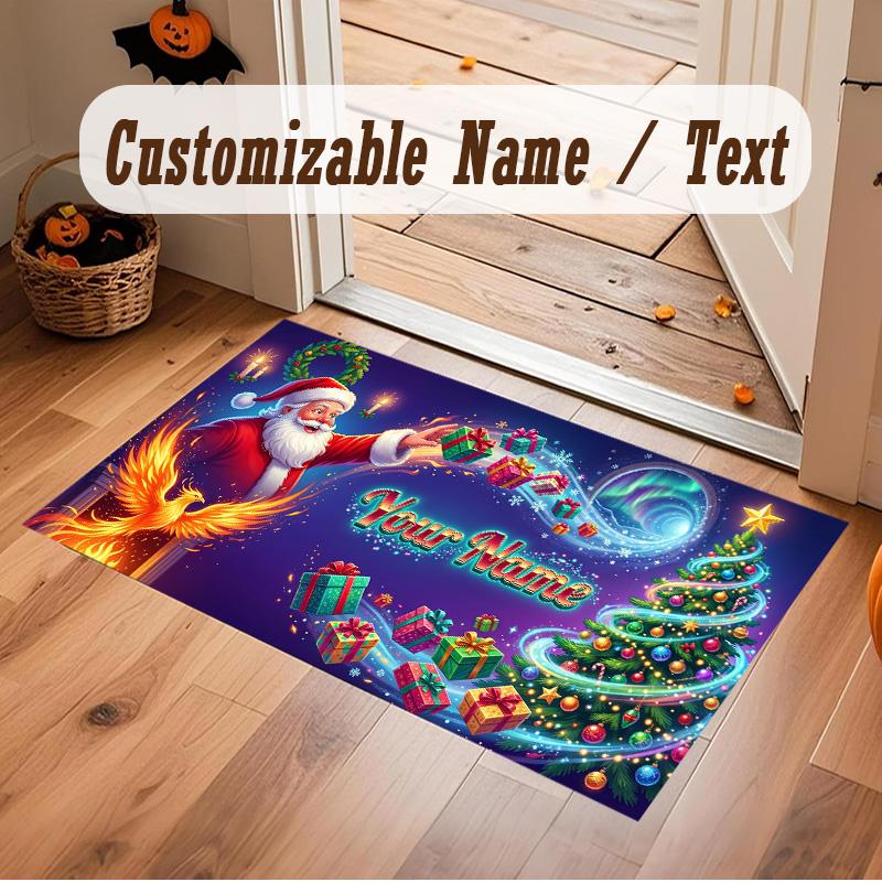 Christmas Theme Soft Crystal Velvet Rug Custom Name & Text Print Non Slip Floor Rug for Bedroom Living Room