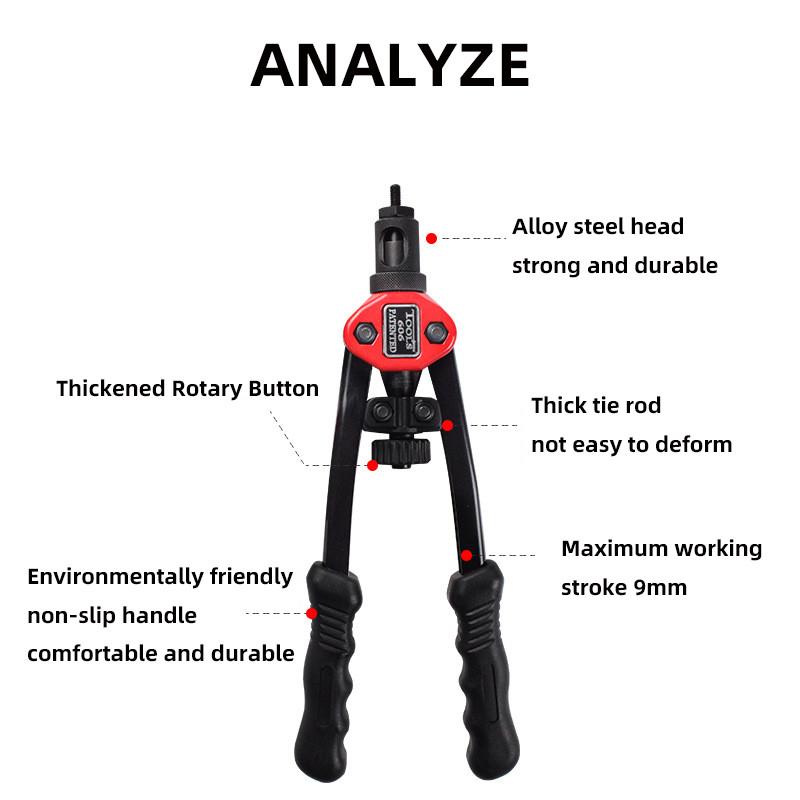 BT-606 Riveter Gun Tool Handheld Threaded Rivet Nut Gun M3 M4 M5 M6 M8 Double Insert Manual Double Handle Riveter Tool